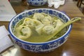 Shanghai, China - July 12, 2019: Close-up on Wonton Soup in Bowl Royalty Free Stock Photo