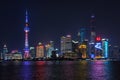 Iconic night cityscape view of Pudong new area in Shanghai, across Huangpu River Royalty Free Stock Photo