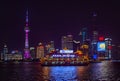 Night view of Oriental Pearl Tower and Pudong new area in Shanghai across Huangpu River Royalty Free Stock Photo