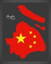 Shanghai China map with Chinese national flag illustration