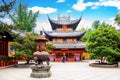 Shanghai, China - May, 2019: Backyard interior of Longhua Temple in Shanghai, China. Famous buddhist temple in China