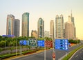 SHANGHAI, CHINA - May 6, 2017 - Close up of blue road signs in Shanghai, China Royalty Free Stock Photo