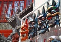 SHANGHAI, CHINA - May 7, 2017 - Souvenir wooden chinese masks on market near Yu Garden, Shanghai