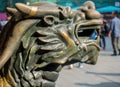 Closeup bronze head of Chinese Qilin, Shanghai, China