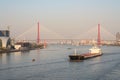 Yangpu suspension bridge across river Huangpu in Shanghai Royalty Free Stock Photo