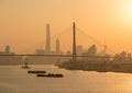 Yangpu suspension bridge across river Huangpu in Shanghai Royalty Free Stock Photo