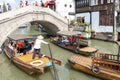 Tourist wooden rowboat in Zhujiajiao Ancient Water Town, a historic village located in the Qingpu District of Shanghai, China