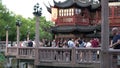 Zigzag bridge of nine turnings and Mid-lake Pavilion in Yuyuan Garden in Shanghai, China