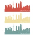 Shanghai China Skyline Silhouette City Stamp Vector Color Vintage Set Logo Illustration Clipart. Royalty Free Stock Photo
