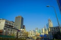 SHANGHAI, CHINA: Some tall modern buildings making up the horizon, walking on the streets of Shanghai Royalty Free Stock Photo