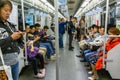 Shanghai, China, Crowded Metro Subway Train, Inside, Chinese Tourists, in CIty Center
