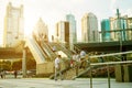 Shanghai city scape in sunset time. Modern enviroment. Royalty Free Stock Photo