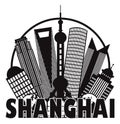 Shanghai City Skyline Black and White Circle Outli