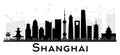 Shanghai City skyline black and white silhouette. Royalty Free Stock Photo