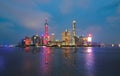 Shanghai city skyline Pudong side looking through Huangpu river on twilight time. Shanghai, Chima.