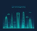 Shanghai City skyline silhouette vector line art Royalty Free Stock Photo