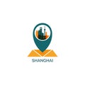 Shanghai city skyline silhouette vector logo illustration Royalty Free Stock Photo