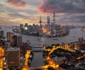 shanghai city from top view with river and morning sky background Royalty Free Stock Photo