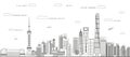 Shanghai cityscape line art style vector detailed abstrct illustration. Travel background Royalty Free Stock Photo