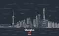 Shanghai cityscape line art style vector detailed illustration. Travel background Royalty Free Stock Photo