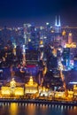 Shanghai cityscape sunset twilight with smog lies over the skyline of Historical architecture and modern skyscraper on the bund of