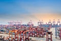 Shanghai container terminal at dusk