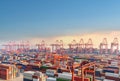 Shanghai container terminal at dusk Royalty Free Stock Photo