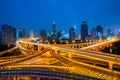 Shanghai elevated road junction and interchange overpass at night in China Royalty Free Stock Photo