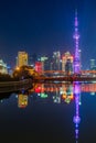 Shanghai financial district at night with waibaidu bridge Royalty Free Stock Photo