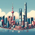 Shanghai flat vector city skyline Royalty Free Stock Photo