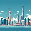 Shanghai flat vector city skyline Royalty Free Stock Photo