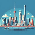 Shanghai flat vector city skyline Royalty Free Stock Photo