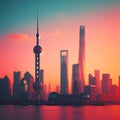 Shanghai flat vector gradient city skyline Royalty Free Stock Photo