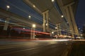 Shanghai high-speed urban viaduct construction background at night
