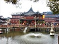 Shanghai Huxinting Teahouse in Yuyuan Garden. Tourism, people, water and fountain