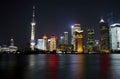 Shanghai landmark skyline at night in China with Huangpu river Royalty Free Stock Photo