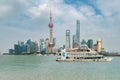 Shanghai lujiazui finance and business district trade zone skyline with cruise ship, Shanghai China Royalty Free Stock Photo