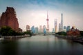 Shanghai lujiazui finance and business district trade zone skyline with cruise ship, Shanghai China Royalty Free Stock Photo
