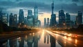 Shanghai Lujiazui Finance and Trade Zone of the modern city night background, Night cityscape with bilding and road in Beijing