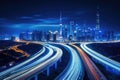 Shanghai Lujiazui Finance and Trade Zone of the modern city night background, Shanghai city skyline and expressway at night,China