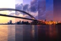 Shanghai Lupu Bridge, Time Slice from sunset to night Royalty Free Stock Photo