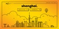 Shanghai Modern Web Banner Design with Vector Linear Skyline Royalty Free Stock Photo