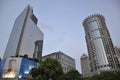 Shanghai, 2nd may: Skyscrapes to the sky seen from the famous Nanjing Road in Shanghai Royalty Free Stock Photo