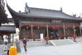 Shanghai, 2nd may: Touristic Guide stand from the Jade Buddha Temple courtyard in Shanghai