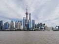 Shanghai Oriental Pearl Tower and skyscrapers the Huangpu River with cloudy sky Royalty Free Stock Photo