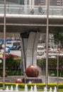 Fountain under skyway at roundabout, Pudong, Shanghai, China