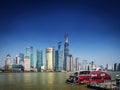 Shanghai pudong skyline and local river ferry in china Royalty Free Stock Photo