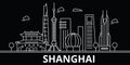 Shanghai silhouette skyline. China - Shanghai vector city, chinese linear architecture, buildings. Shanghai travel Royalty Free Stock Photo