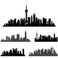 Shanghai skiline set. Buildings silhouette collection.