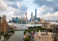 Shanghai skyline aerial view with skyscrapers rising above Haung